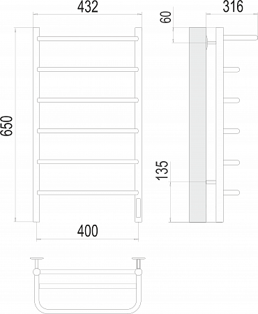 Полка П6 400х650 Электро (quick touch) Полотенцесушитель  TERMINUS Будённовск - фото 3