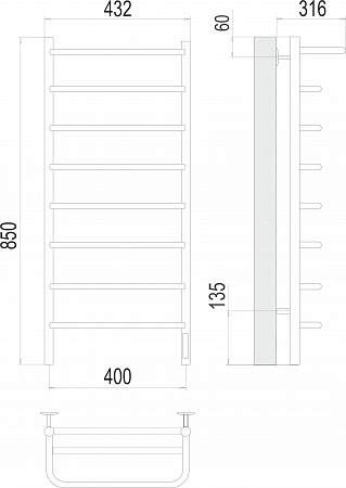 Полка П8 400х850 Электро (quick touch) Полотенцесушитель  TERMINUS Будённовск - фото 3