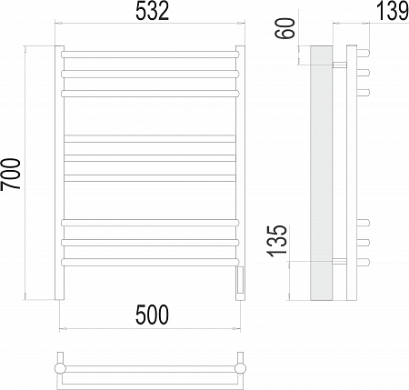 Прато П9 500х700 электро (sensor quick touch) Полотенцесушитель  TERMINUS Будённовск - фото 3