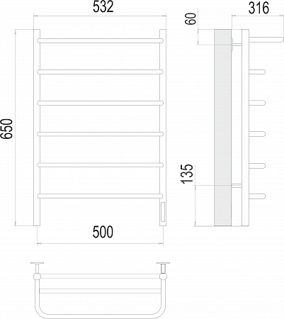 Полка П6 500х650 Электро (quick touch) Полотенцесушитель  TERMINUS Будённовск - фото 3